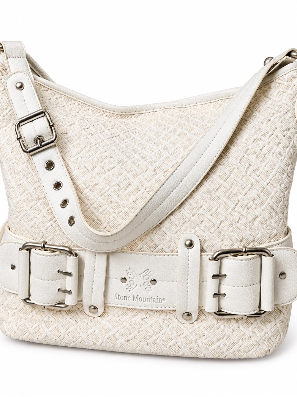 Stone Mountain Accessories Cream  Woven Shoulder Bag with Buckle Detail